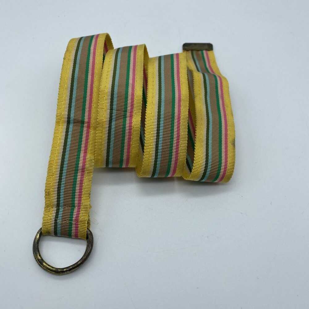 Unbranded Yellow Multicolor Striped D-Ring Belt Women's Size M End to End 31.5" - Picture 2 of 11